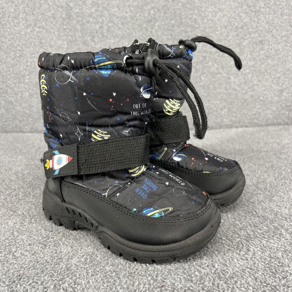 Rugged Bear Boots Kids Size 6 Black Space Rocket Snow Winter Faux Fur Toddler‎